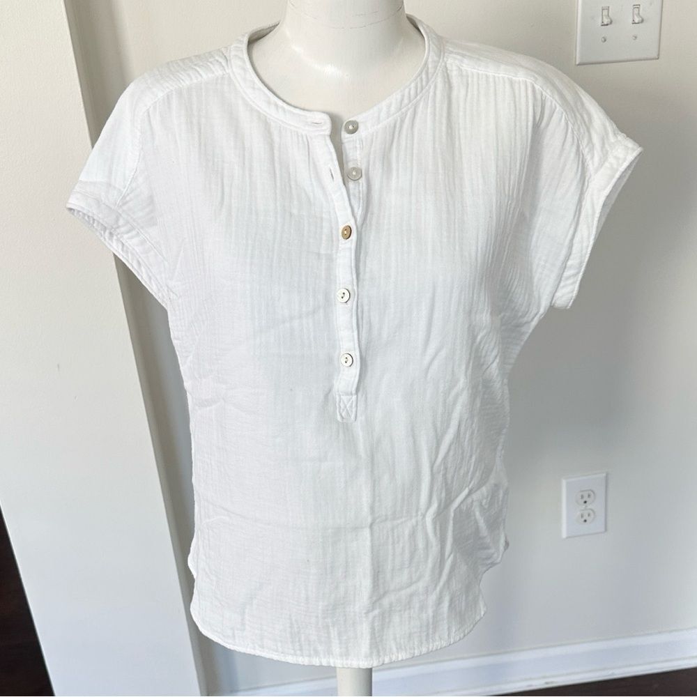Faherty Slub Knit White Organic Cotton Top S